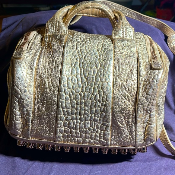 Alexander Wang  Rocco Gold Leather Crossbody Bag Gold Studded Bottom - Picture 13 of 17